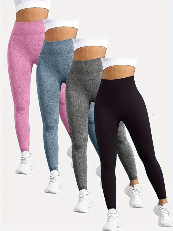 Women's Solid Textured High Waist Sports Leggings, Casual Comfy Breathable Seamless Skinny Pants for Yoga Gym Workout Running, Ladies Sportswear for All Seasons