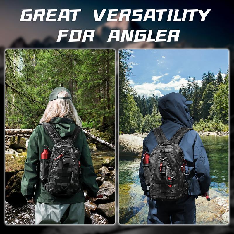 Fishing Backpack Tackle Sling Bag - Fishing Backpack with Rod Holder - Tackle Box Fly Fishing Gifts for Men Women