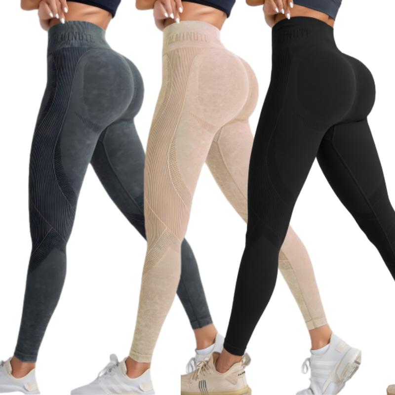 Women's Solid High Waist Sports Tummy Control Leggings - High Stretch Seamless Yoga Leggings for Indoor and Outdoor Wear in Fall