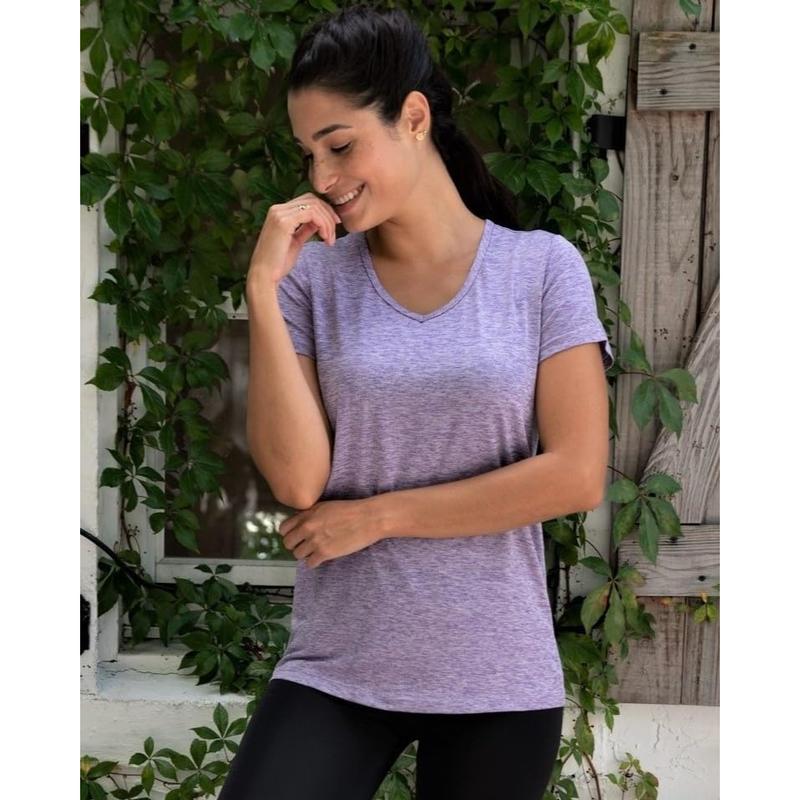 Real Essentials 5 Pack: Women's Short Sleeve V-Neck Activewear T-Shirt Dry-Fit Wicking Yoga Top (Available in Plus)