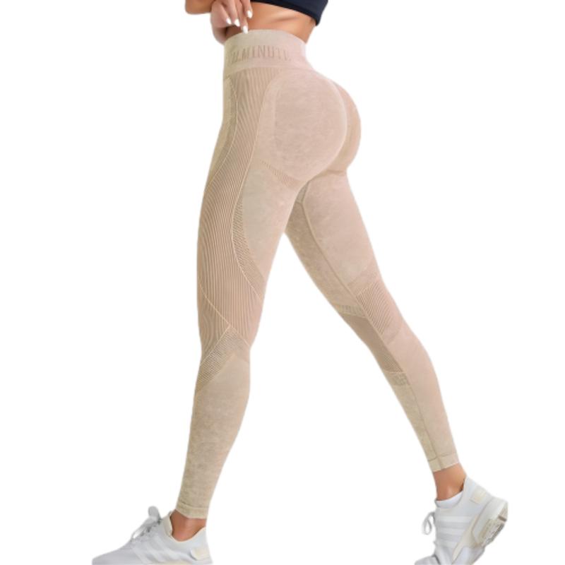 Women's Solid High Waist Sports Tummy Control Leggings - High Stretch Seamless Yoga Leggings for Indoor and Outdoor Wear in Fall