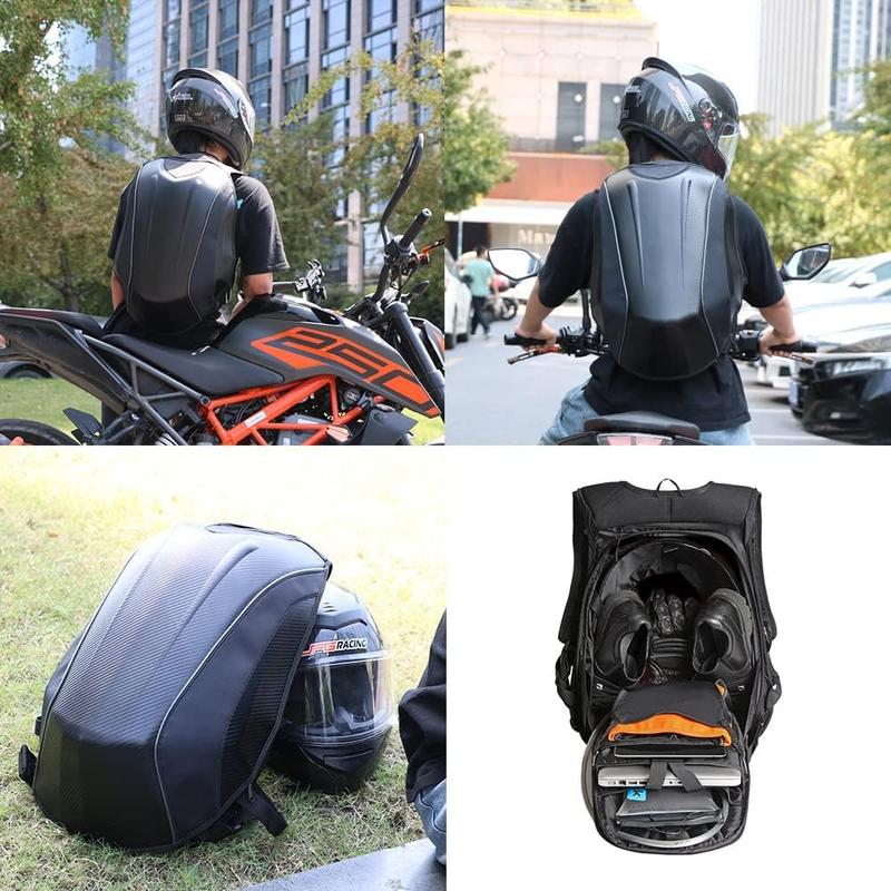 Motorcycle Backpack Hard Shell Carbon Fiber Pattern Waterproof Back Pack Saddlebags Riding Hardshell Storage for Men Motorcycle Accessories