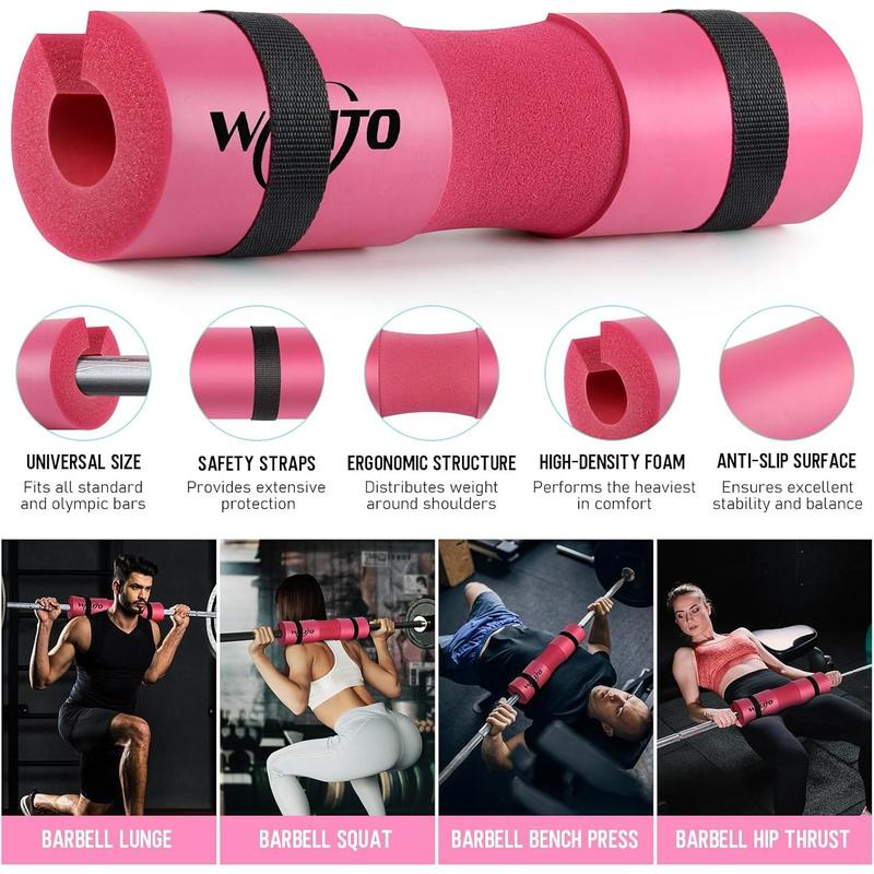 8 count Barbell Pad Set for  Thrust - Squat Pad for Barbell Lunges, Bench Press, with 2 Gym Ankle Straps, 3 Resistance Bands for Working Out, 2 Lifting Strap, Carry Bag