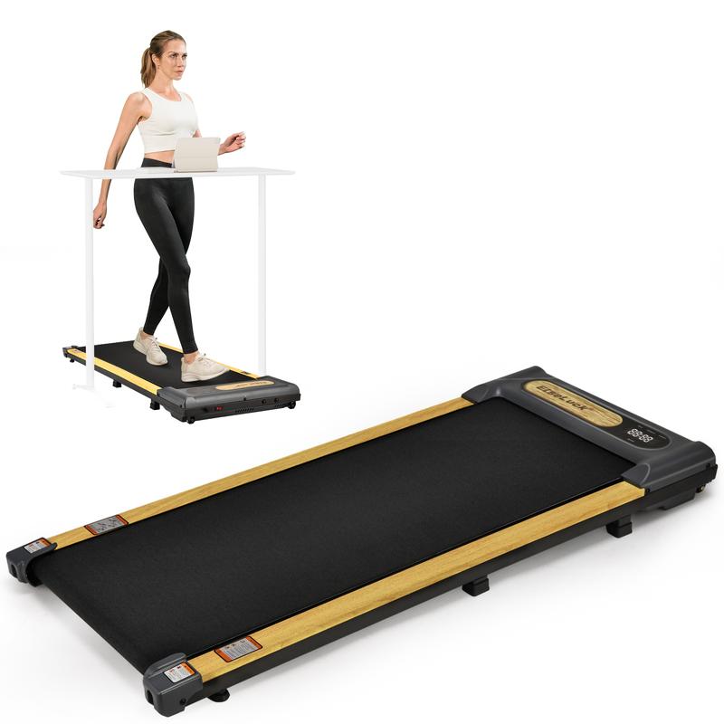 Walking Pad, wooden 2 in 1 Under Desk Treadmill  with Remote Control, LED Display for Small Spaces, Portable Walking Machine for Home Office with wheels