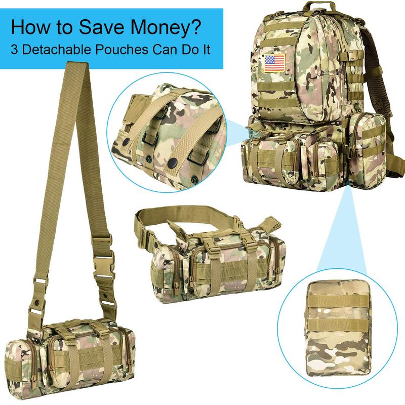 Tactical Backpack Military Army Rucksack 60L Large Assault Pack Detachable Molle Bag