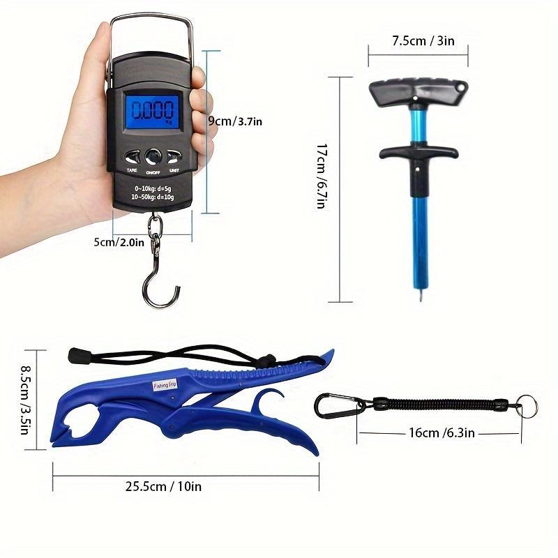 Summer Fishing Accessories Kit, 1 Handheld Digital Fish Scale & 1 Floating Fish Gripper & 1 Fishing Lanyard & 1 Fish Hook Remover Combo Kit