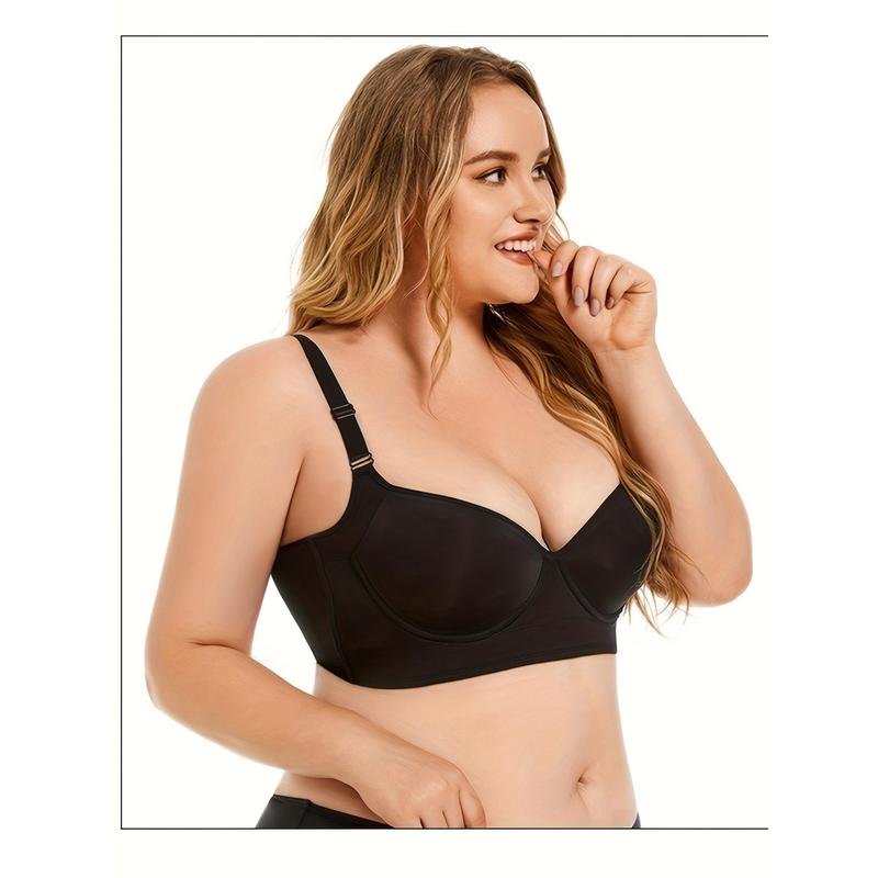 Breathable Plus Size Push-Up Sports Bra - Full Coverage Deep Cup for Big Women, Hides Back Fat