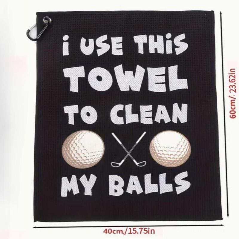 Golf Towel with Hook, 1 Count Tennis Ball & Letter Print Golf Towel, Portable Microfiber Golf Towel, Ball Sports Equipment for Men & Women