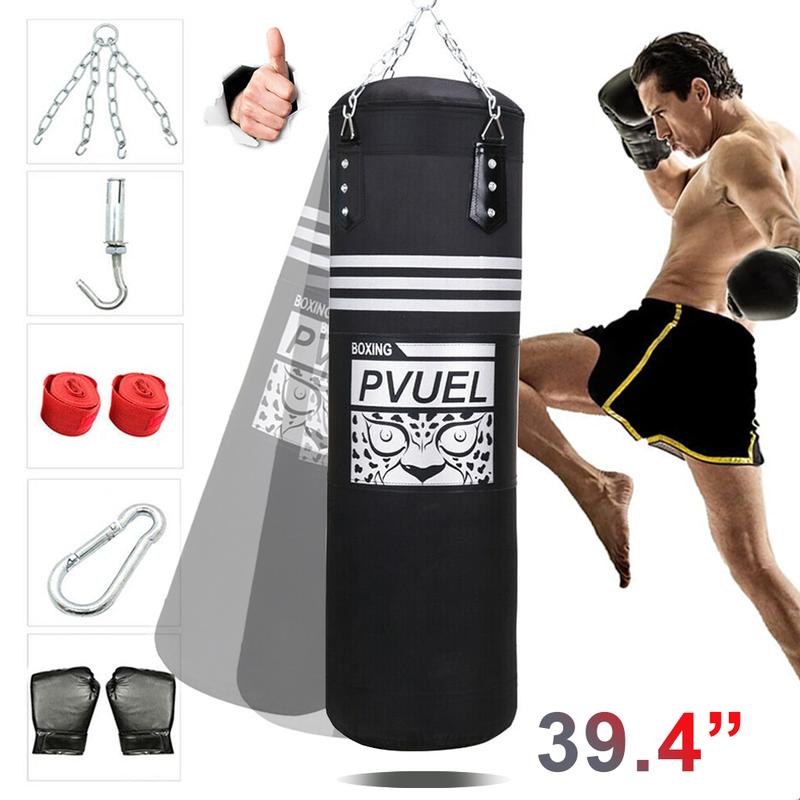 Heavy Boxing Punching Bag Training Gloves Speed Set for MMA Workout at Gym Black