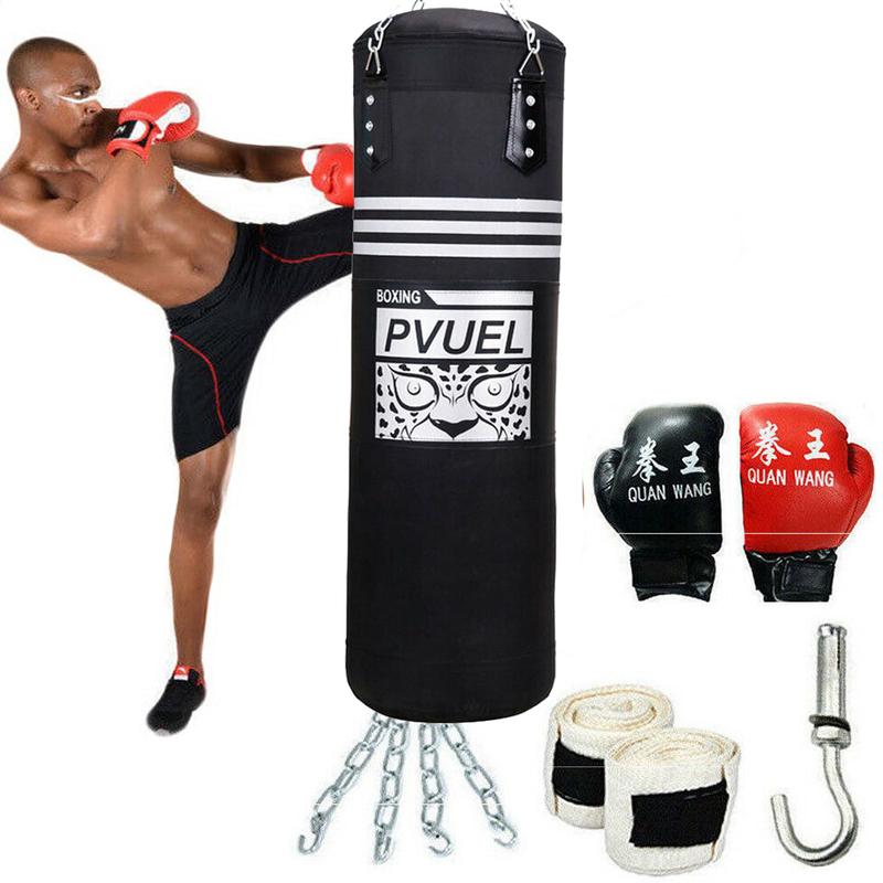 Heavy Boxing Punching Bag Training Gloves Speed Set for MMA Workout at Gym Black