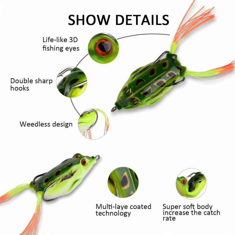 Frog Lure, Topwater Fishing Lure, 1 2 Sets Lifelike Artificial Soft Bait, Frog Fishing Crankbait Lures, Fishing Bait, Flyfishing, Fishing Equipment, Fisherman Fishing Lures, Gift for Fish Lovers