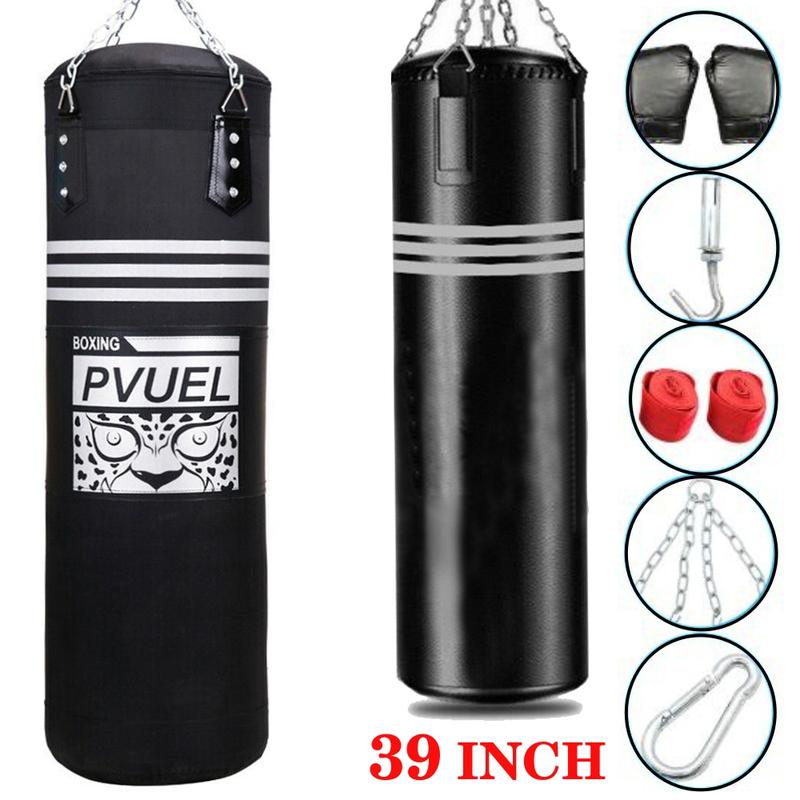 Heavy Boxing Punching Bag Training Gloves Speed Set for MMA Workout at Gym Black