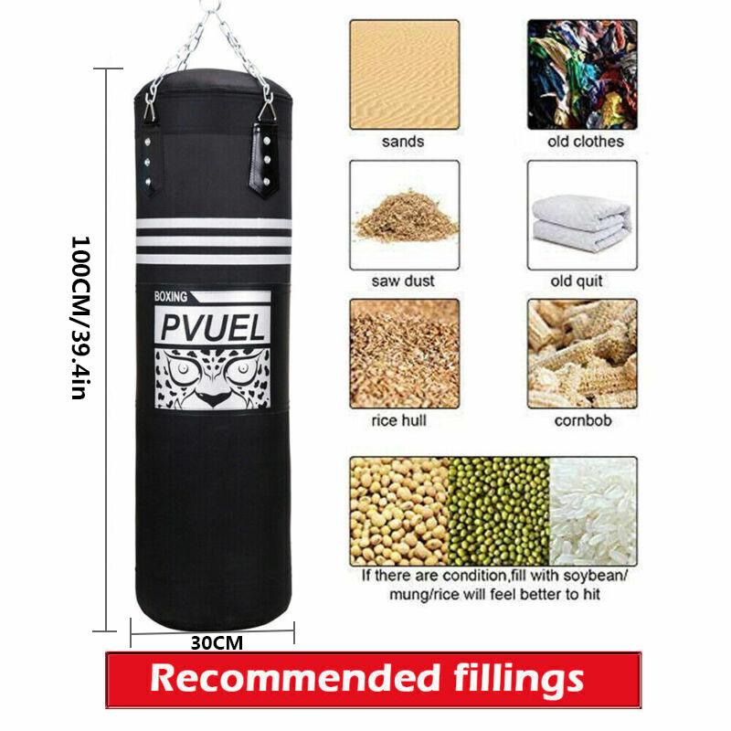 Heavy Boxing Punching Bag Training Gloves Speed Set for MMA Workout at Gym Black