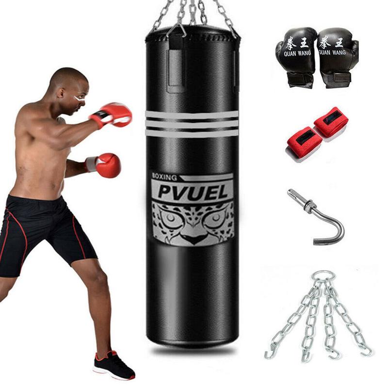 Heavy Boxing Punching Bag Training Gloves Speed Set for MMA Workout at Gym Black