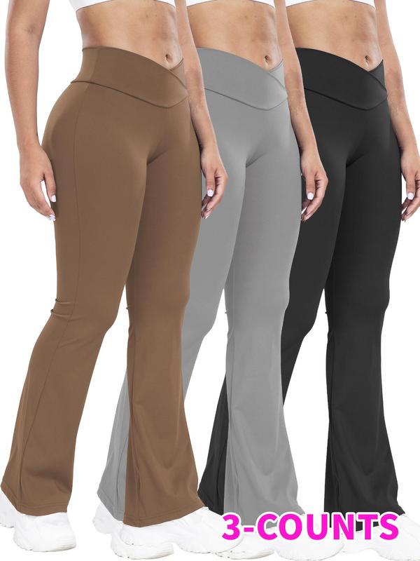 Women's V Waist Sports Flare Leg Leggings, Sporty High Stretch Seamless Plain Skinny Bell Bottom Pants, Fall Pants for Women, Ladies Sportswear Clothing, Fall Outfits 2024