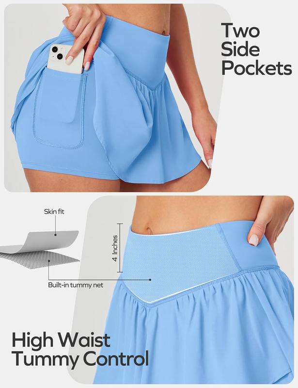 Womens Flowy Shorts with Pockets Tummy Control Athletic Shorts for Women Running Shorts Tennis Skirt Skort