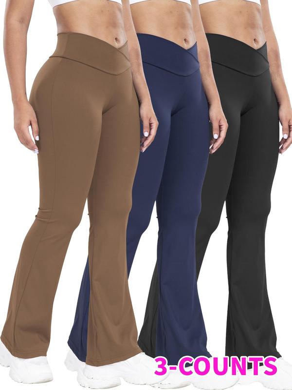 Women's V Waist Sports Flare Leg Leggings, Sporty High Stretch Seamless Plain Skinny Bell Bottom Pants, Fall Pants for Women, Ladies Sportswear Clothing, Fall Outfits 2024