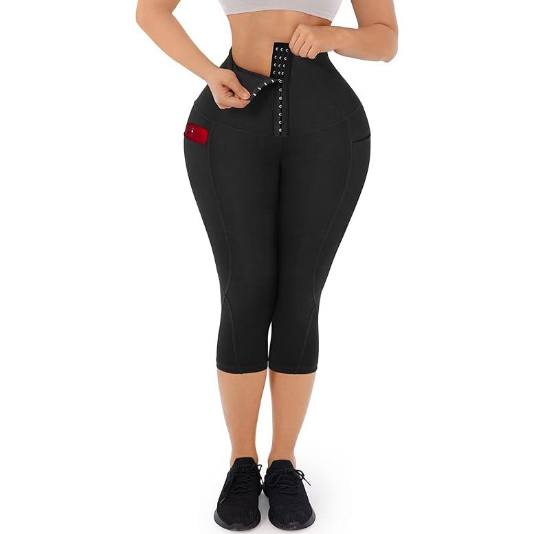 FeelinGirl Capri Leggings with Pockets for Women  Corset  Tummy Control Athletic Pants Casual Comfort Shapewear Sporty Womenswear