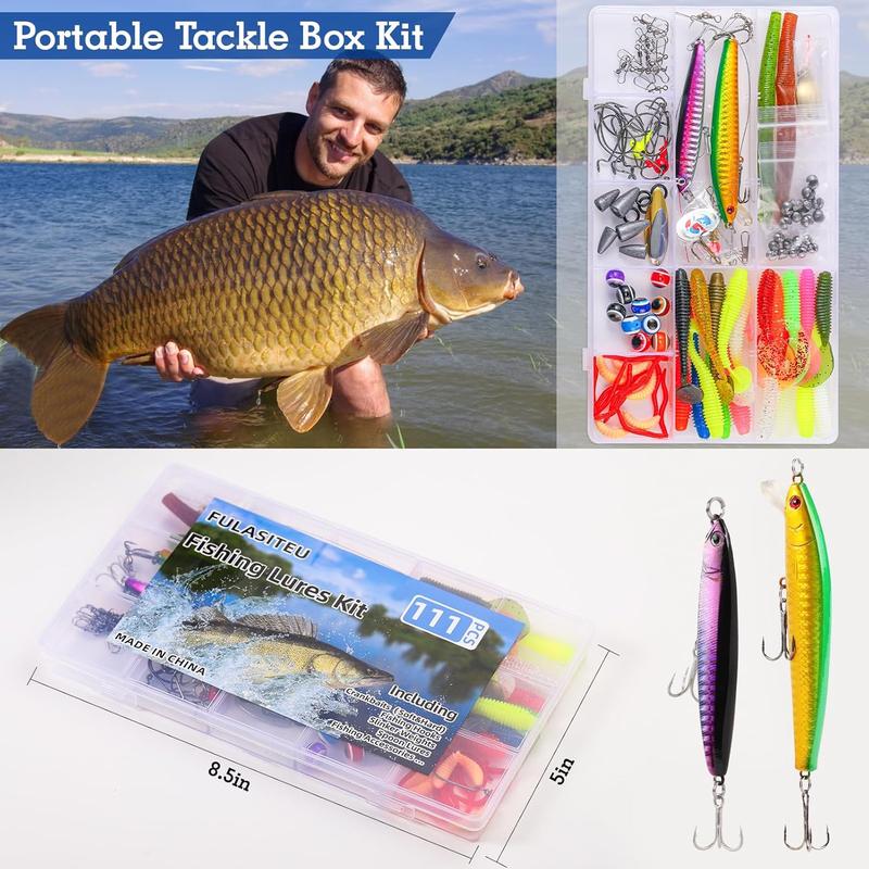 111PCS Fishing Lures Kit with Tackle Box for Bass Trout Salmon Freshwater Bait Tackle Kit