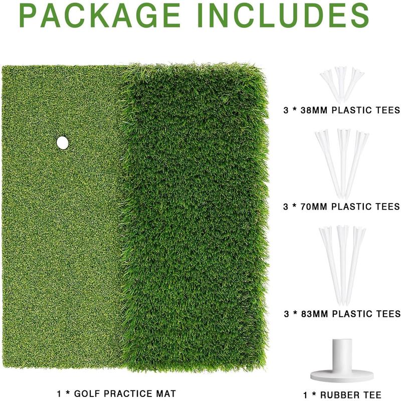 Premium Dual-Turf Golf Hitting Mat, 10mm  Padding with Rubber Backing, Golf Practice Mat for Indoor and Outdoor