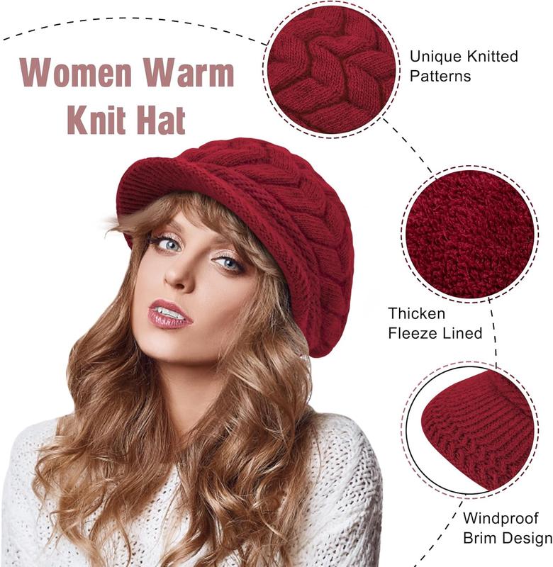 2 Pack Womens Winter Hats Warm Knit Hat Slouchy Beanie Cap with Brim Gifts