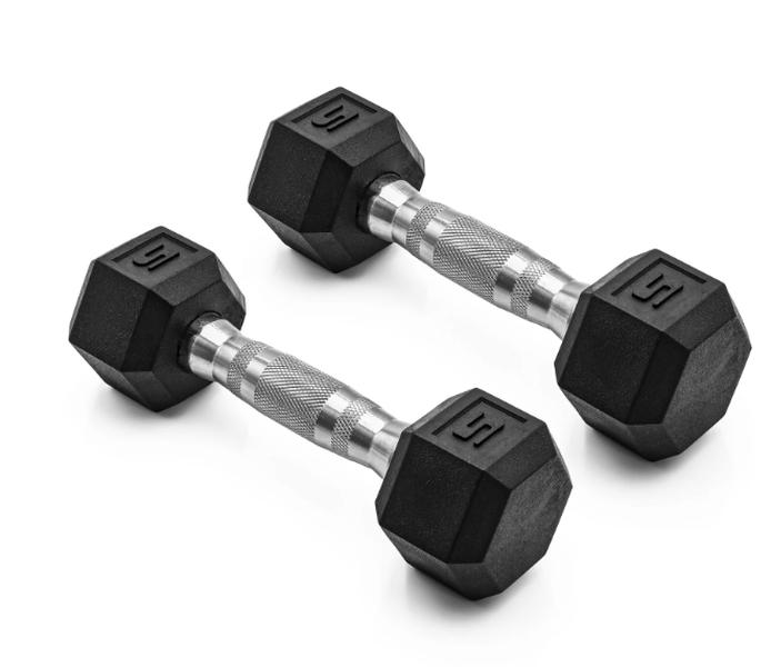 Barbell, 5lb Coated Rubber Hex Dumbbell, Pair