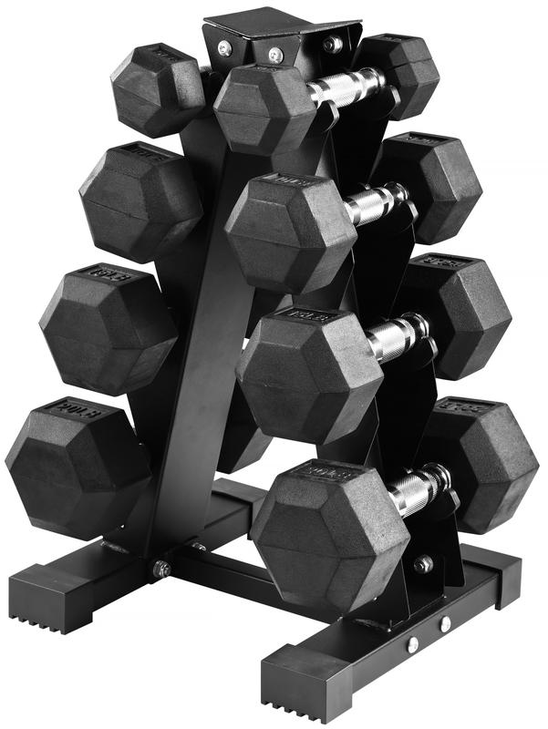 Rubber Coated Hex Dumbbell Set with A-Frame Rack - 100lb Total Weight - Includes 5lb to 20lb Weights - for Home or Gym Workouts