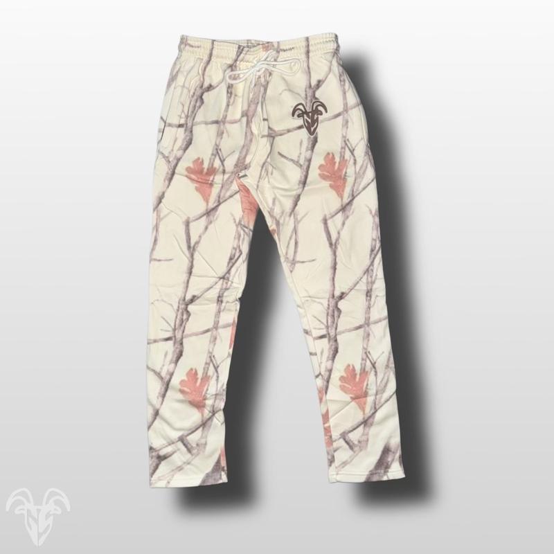 Goat Strength Vintage White Camo Sweatpants With Zipper Pockets - White Washed Acid Washed Camouflage Joggers for Men and Women -  Stylish Pullover - Winter Camouflage