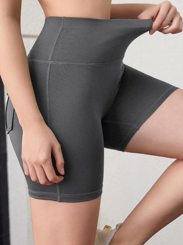 Women's Plain High Waist Flap Pocket Sports Shorts, Gym Shorts, Sporty Casual Comfy Breathable Skinny Shorts for Yoga Gym Workout Running, Gym Shorts, Ladies Sportswear Bottoms