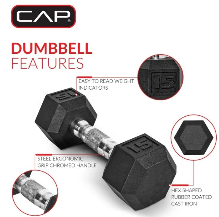 Barbell, 5lb Coated Rubber Hex Dumbbell, Pair