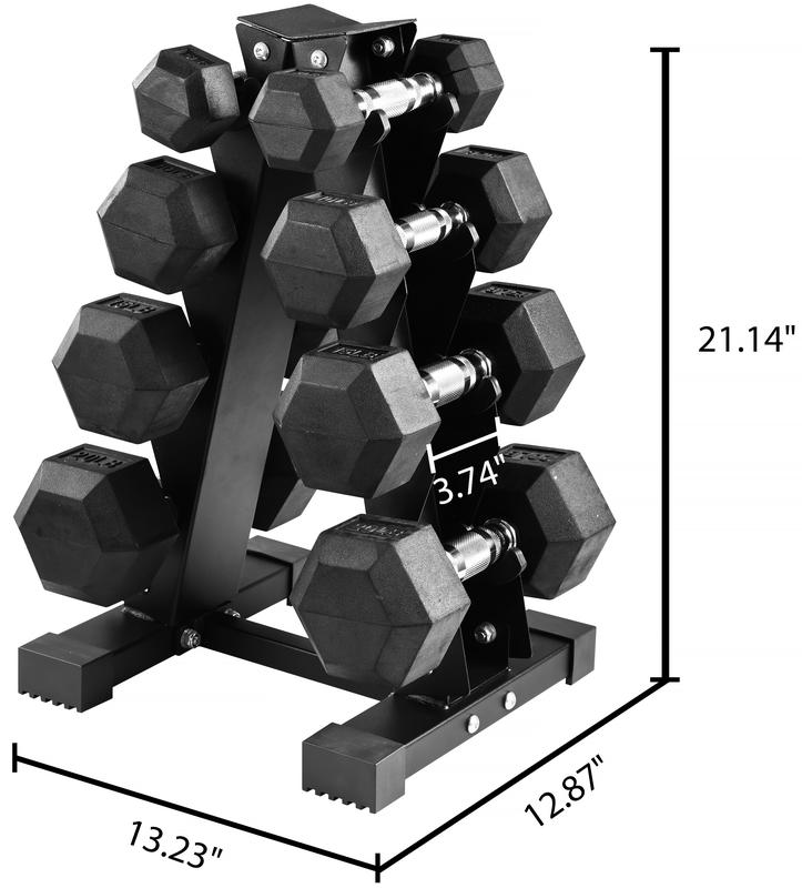 Rubber Coated Hex Dumbbell Set with A-Frame Rack - 100lb Total Weight - Includes 5lb to 20lb Weights - for Home or Gym Workouts