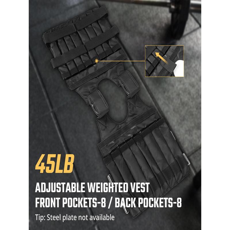 44.09lb Adjustable Weight Vest-16 One Pockets, Oxford Cloth, Padded Shoulder, No Weight, Black