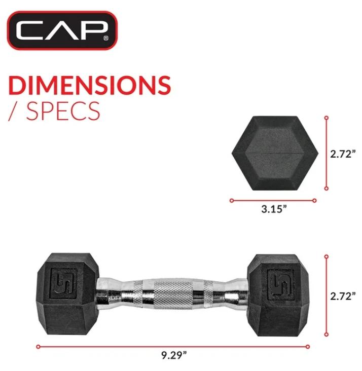 Barbell, 5lb Coated Rubber Hex Dumbbell, Pair