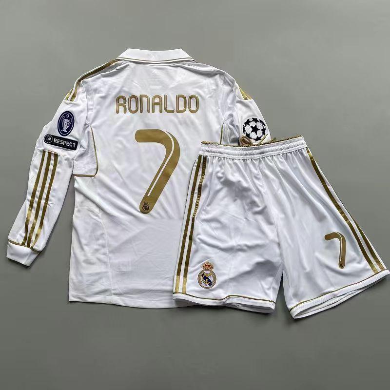 1112 Real Madrid jersey home No. 7 Phnom Penh C Luo short long-sleeved football clothes Ramos Kaka Pepe children's retro suit