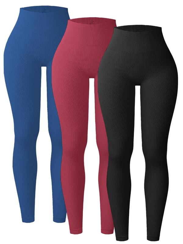 Women's Solid High Waist Sports Leggings, Breathable Comfortable Skinny Pants for Yoga Gym Workout Running, Ladies Sportswear for All Seasons