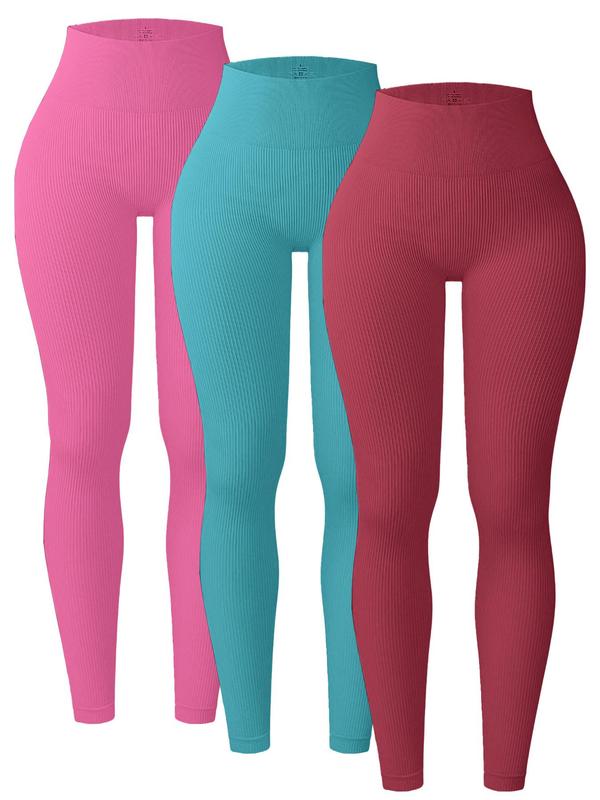 Women's Solid High Waist Sports Leggings, Breathable Comfortable Skinny Pants for Yoga Gym Workout Running, Ladies Sportswear for All Seasons