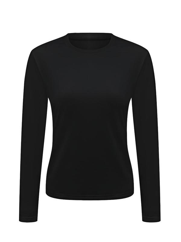 Women's Solid Round Neck Long Sleeve Sports Tee, Casual Sporty Thermal T-Shirt for Daily Outdoor Wear, Ladies Sportswear for All Seasons