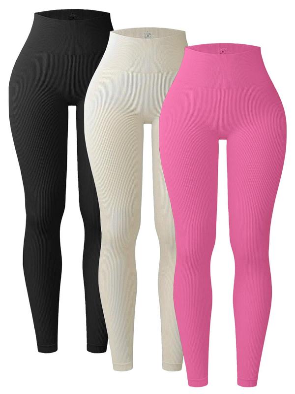 Women's Solid High Waist Sports Leggings, Breathable Comfortable Skinny Pants for Yoga Gym Workout Running, Ladies Sportswear for All Seasons