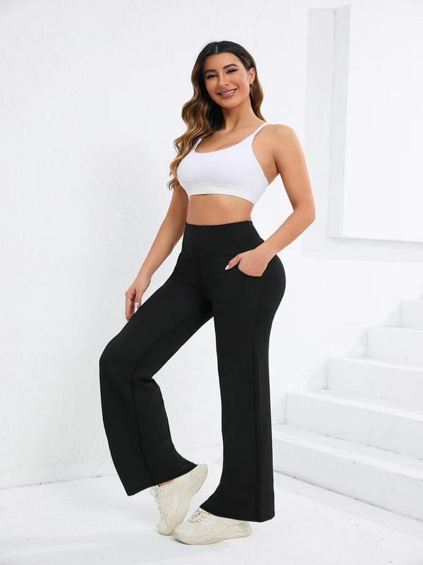 Women's Plain Pocket Ponte-de-roma Joggers, Casual Sporty High Waist Straight Leg Trousers for  Workout Running, Ladies Sportswear for All Seasons