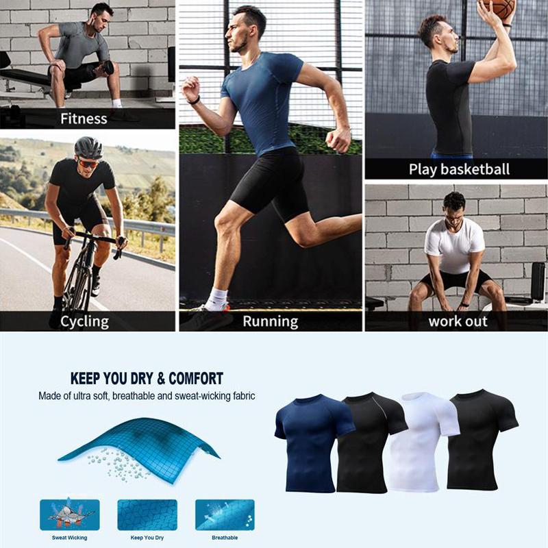 Bat Print Compression Shorts Shirts for Men Summer Short Sleeve Rash Guard Gym Workout Running Tshirt Athletic Quick Dry Tees Tops