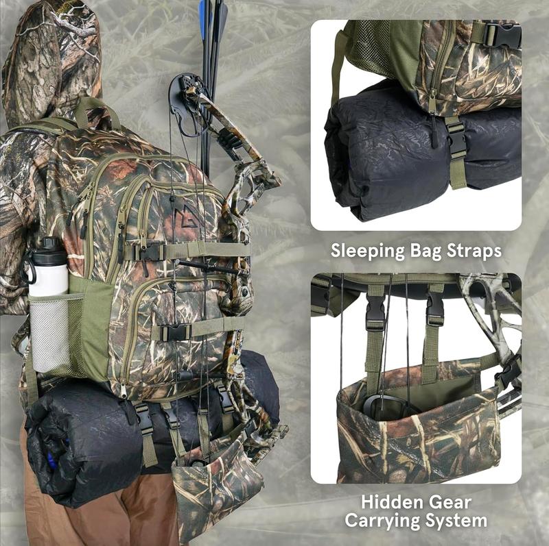 Hunting Backpack with Bow Rifle Holder, Large, Camouflage