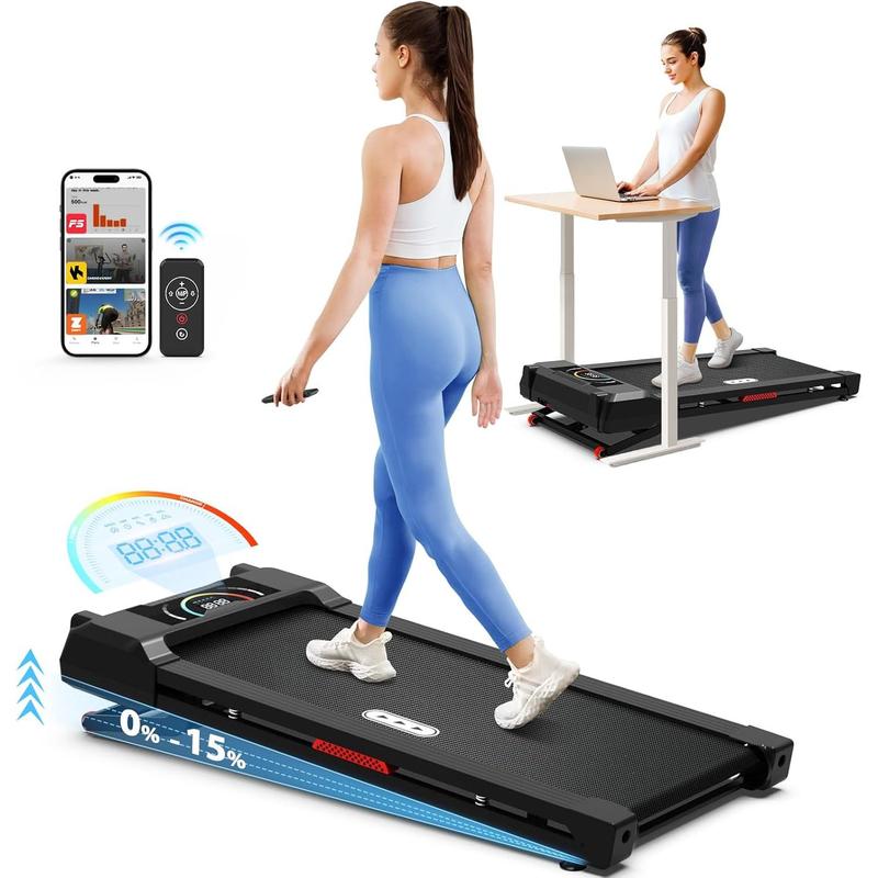 Walking Pad Treadmill with Auto Incline - 15 Level 15% Incline Under Desk Treadmill with 350lbs Weight Capacity - 43 Inches Wide Running Belt Treadmill for Home Office