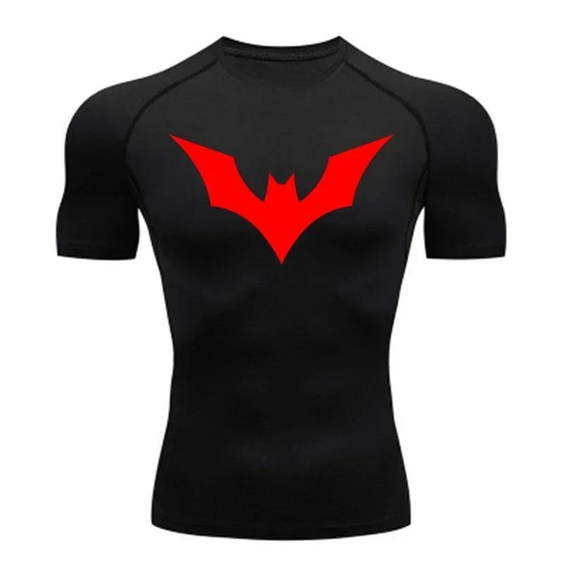 Bat Print Compression Shorts Shirts for Men Summer Short Sleeve Rash Guard Gym Workout Running Tshirt Athletic Quick Dry Tees Tops