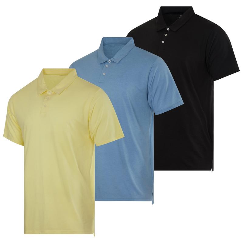 Real Essentials 3 Pack: Men's Jersey Cotton Short Sleeve Polo Shirt - Breathable Performance Polo (Available in Big & Tall)