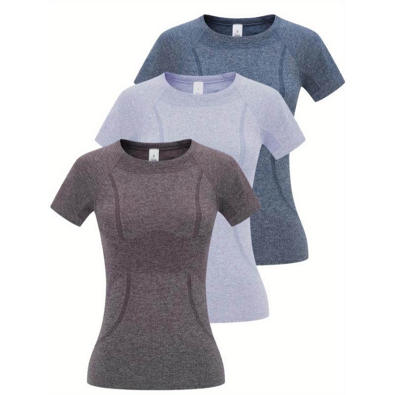 3pcs Quick-drying Women's Sports Fitness Running Top, Short Sleeve Breathable Comfortable T-shirt