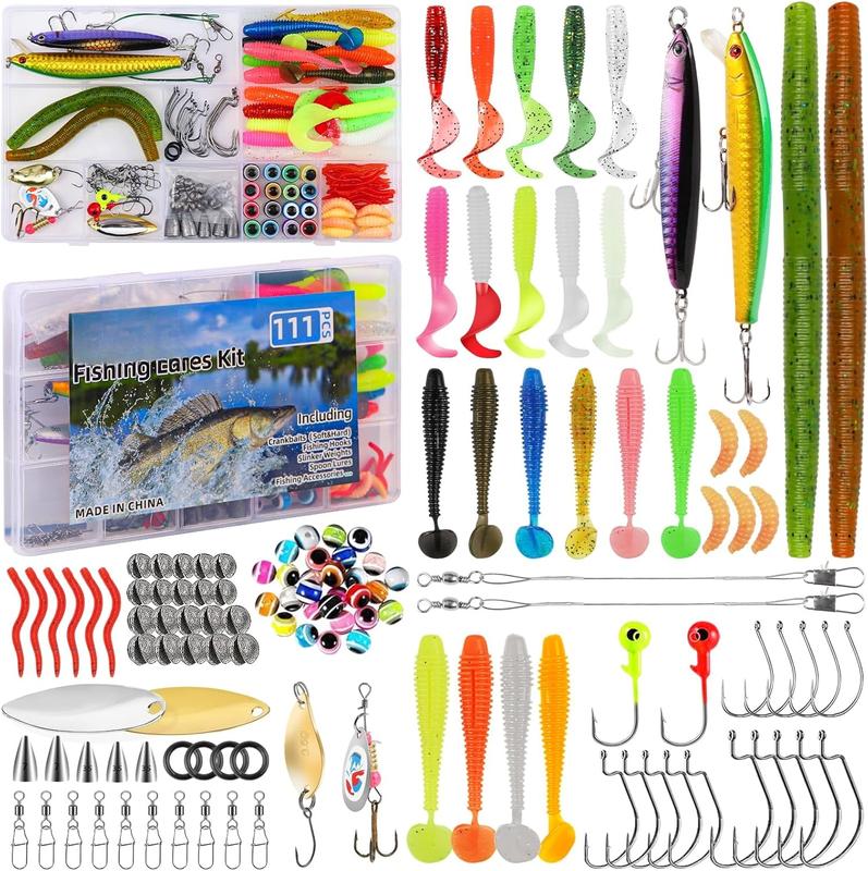 111 count Fishing Lures Kit with Tackle Box for Bass Trout Salmon,Freshwater Bait Tackle Kit Included Crankbaits Spoon Hooks Weights and Other Fishing Accessories,Men's Fishing Lure Gear Set Gifts