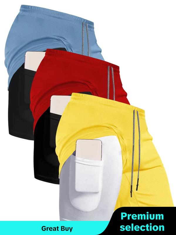 Men's 2 in 1 Colorblock Drawstring Waist Shorts, Shorts for Men, Summer Outfits 2024 Shorts, Regular Fit Casual Pocket Shorts for Summer, Breathable Men's Summer Bottoms for Running Training,  Biker Shorts