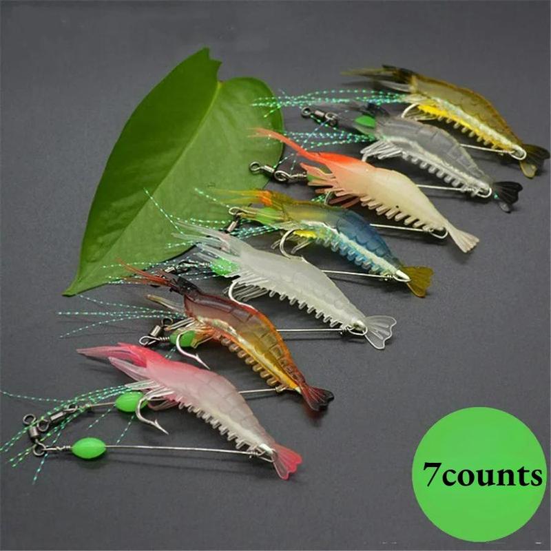 Artificial Shrimp Fishing Lure, 7 Counts set Luminous Fishing Bait, Fishing Accessories for Outdoor Fishing, Fishing Supplies, Christmas Gift