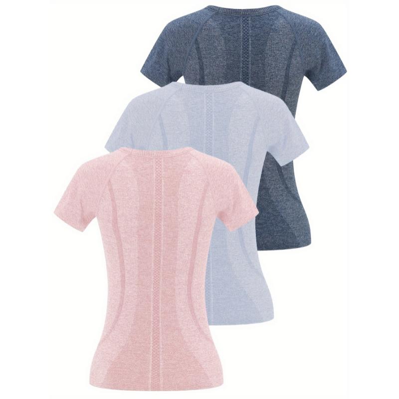 3pcs Quick-drying Women's Sports Fitness Running Top, Short Sleeve Breathable Comfortable T-shirt