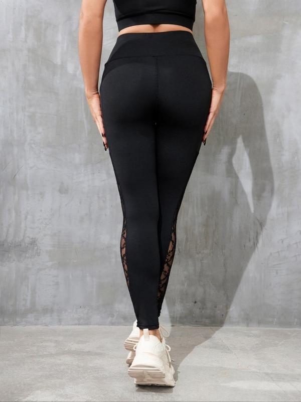 Women's Contrast Lace High Waist Sports Tummy Control Leggings, Sporty Pocket Yoga Pants, Gym Outfits Women, Gym Clothes for Women, Ladies Sportswear, Fall Outfits 2024, Leggings for Women